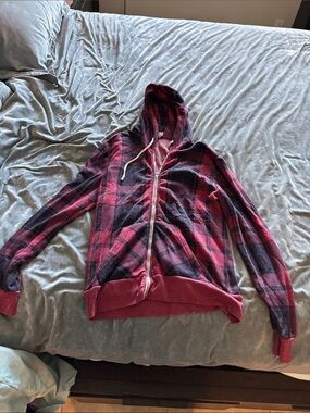 Alternative apparel Red & Black Plaid Zip-Up Hoodie